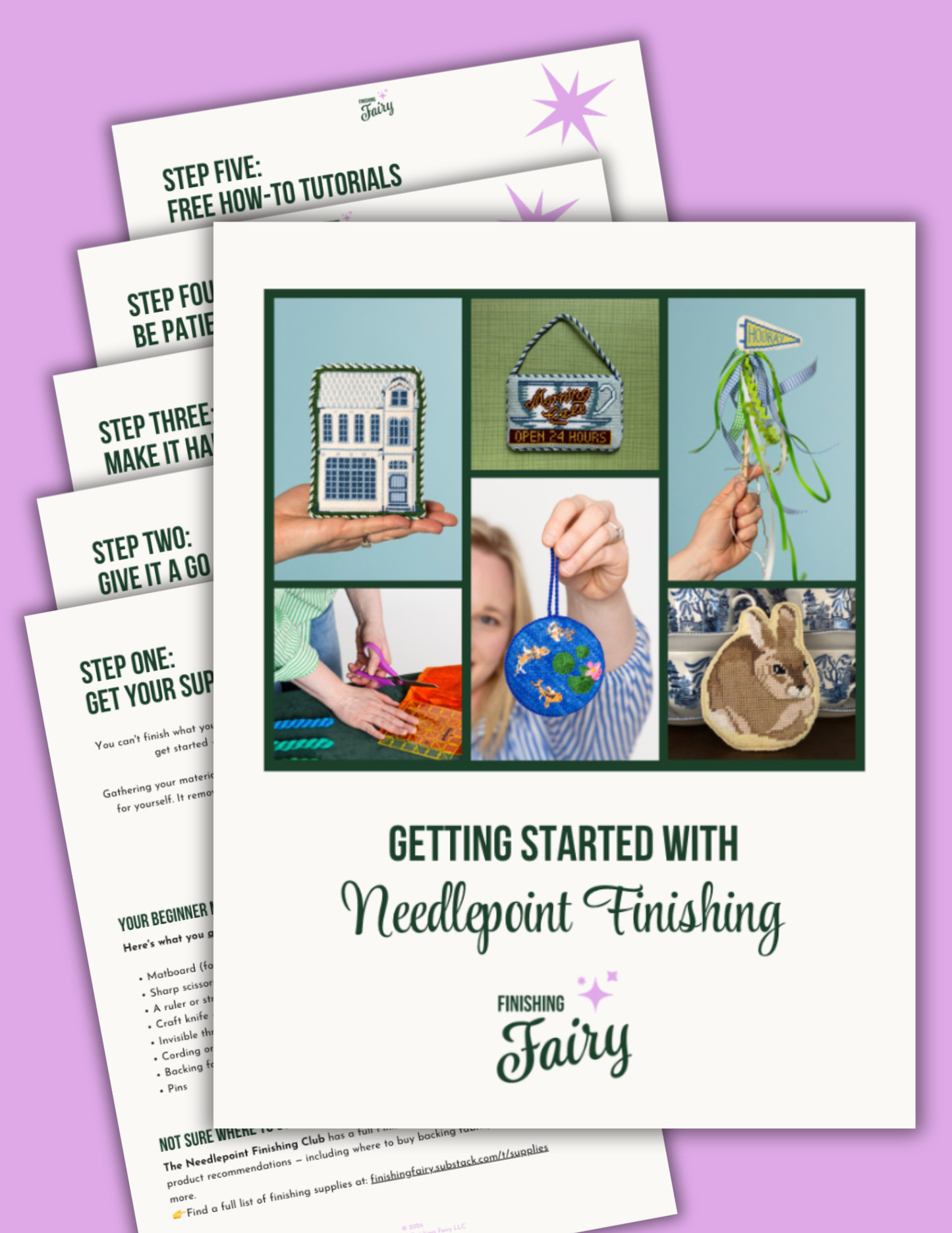 Free getting started with needlepoint finishing guide cover