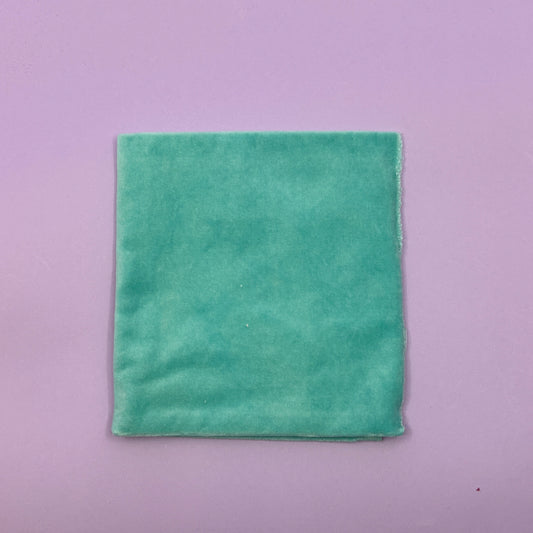 Hand dyed velveteen Fat Eighth by Lady Dot Creates, 18 x 10 inches, ideal for needlepoint ornament and standup backing. Sea Glass green color variation.