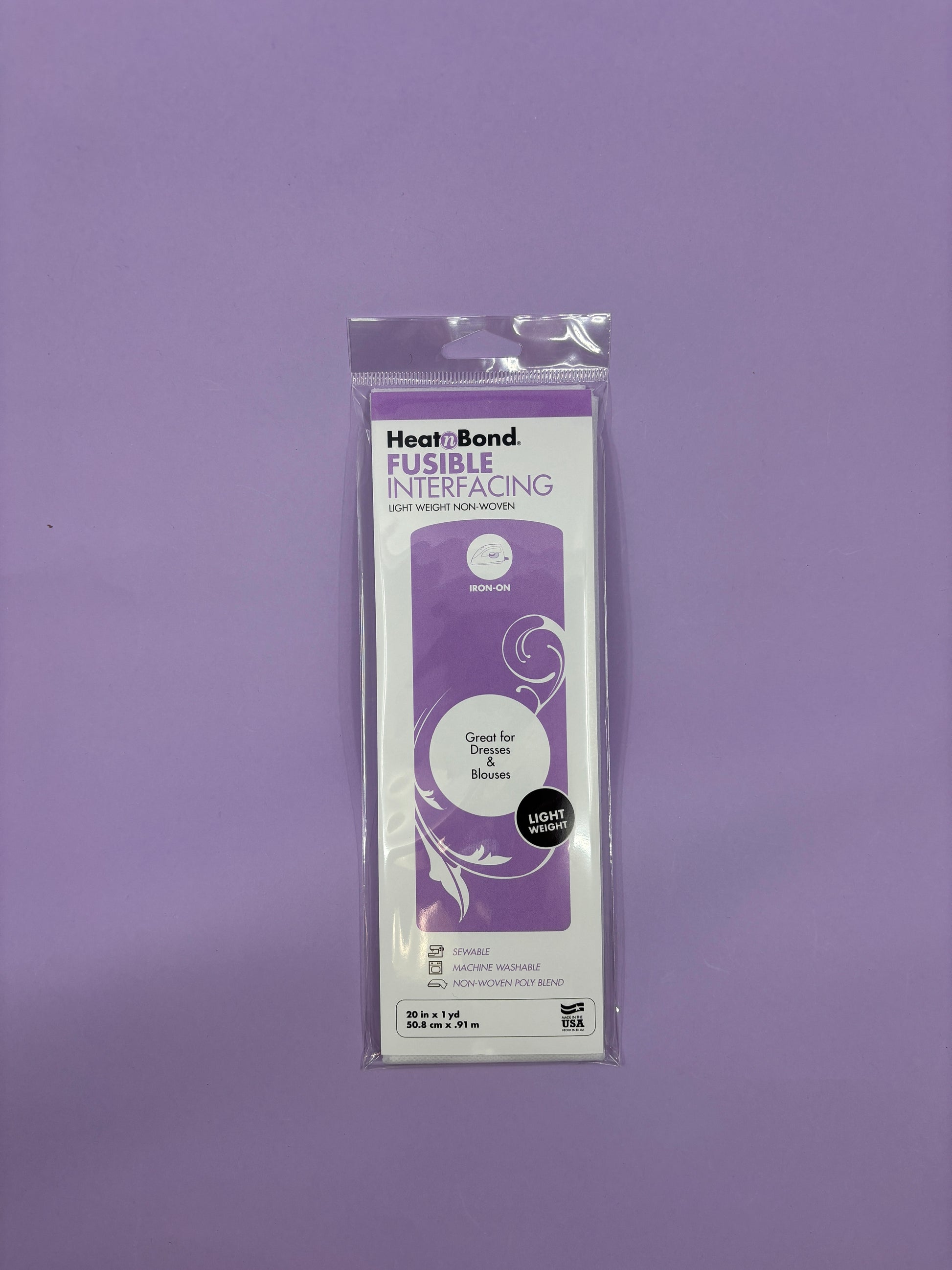 Pre-cut HeatnBond Lightweight Iron-On Fusible Interfacing for needlepoint finishing projects, iron-on, non-woven, and ready to use with cotton, gingham, and velveteen lining fabrics