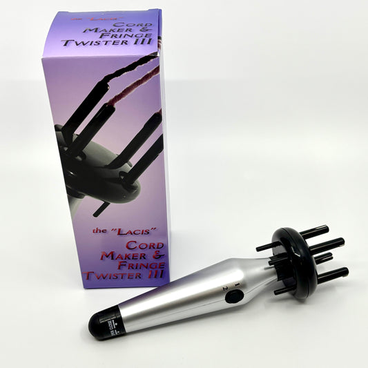 Lacis Cord Maker and Fringe Twister III tool for making needlepoint twist cord, bundled with an exclusive instructional video from the Needlepoint Finishing Fairy for one, two, three, and four color cording