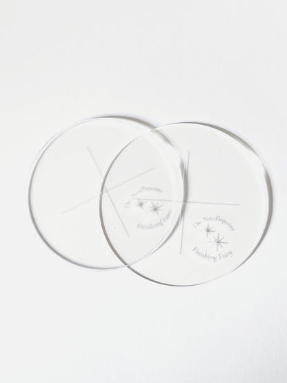 Round acrylic needlepoint finishing templates for tracing matboard, shown as a set of two including front and back template sizes for beginner finishing projects.